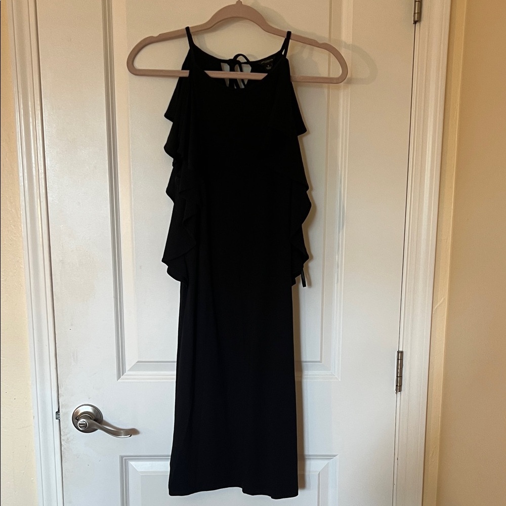 Ann Taylor Black Ruffle-Trim Maxi Dress